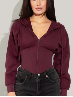 Ta3 corset hoodie in dark cherry New with tags